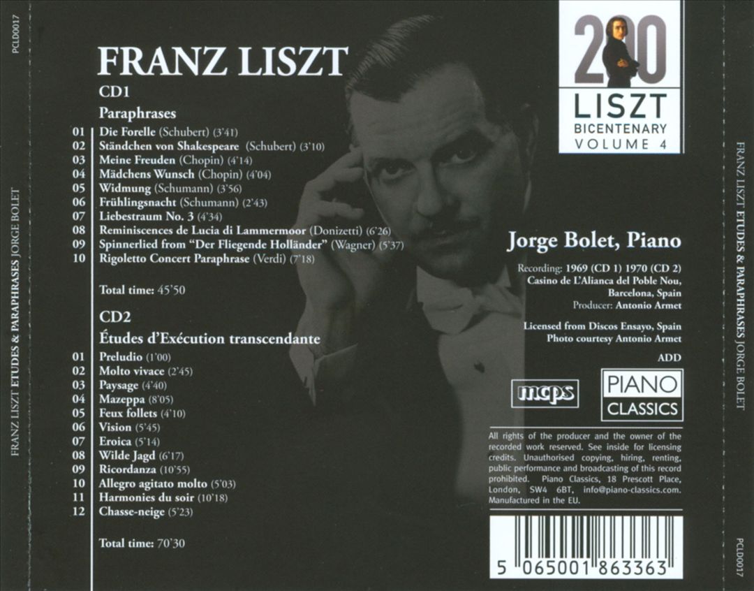 Liszt Bicentary Edition, Vol. 4: Jorge Bolet cover art