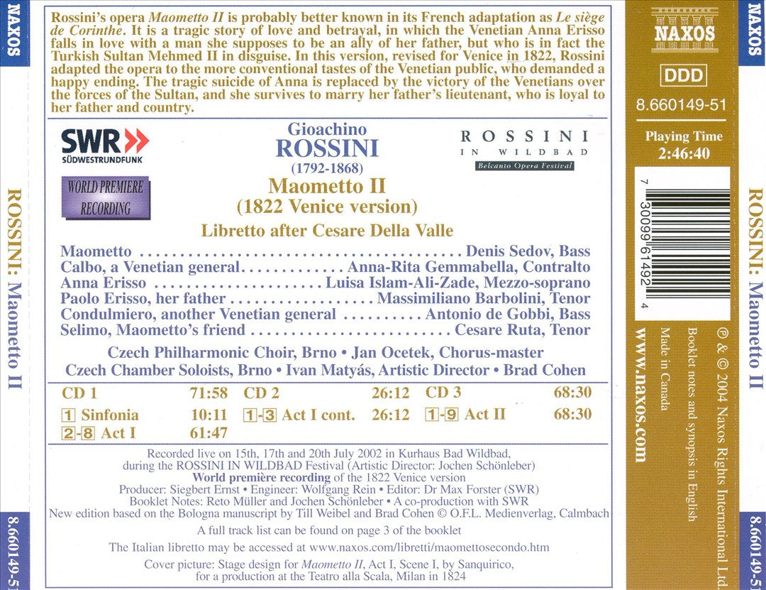 Rossini: Maometto II (1822 Venice version) cover art
