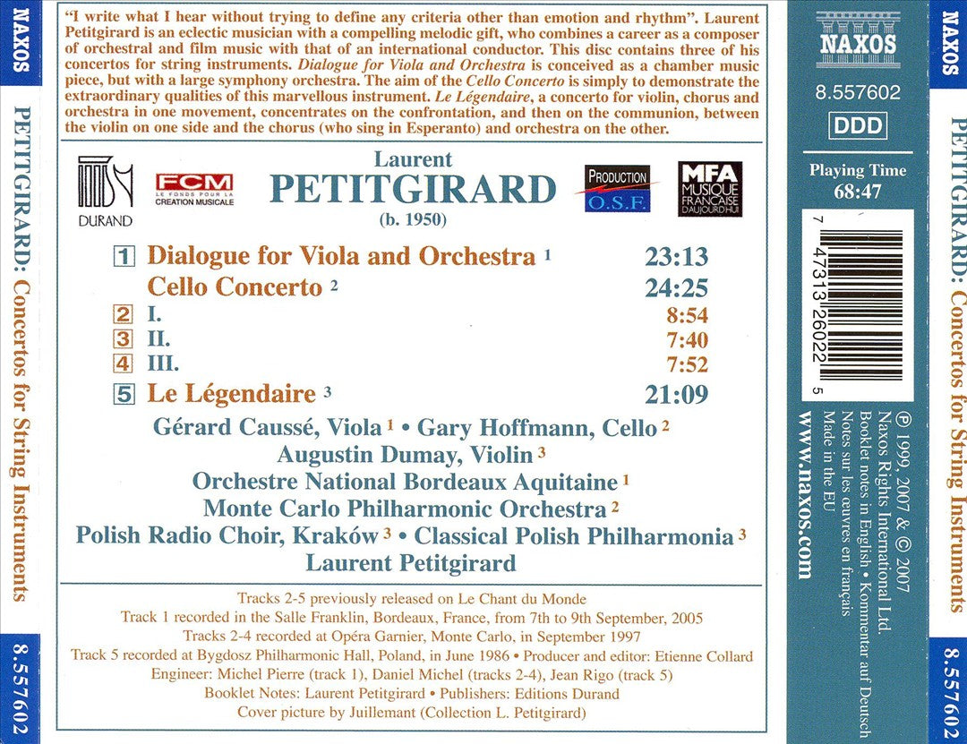 Petitgirard: Concertos for String Instruments cover art