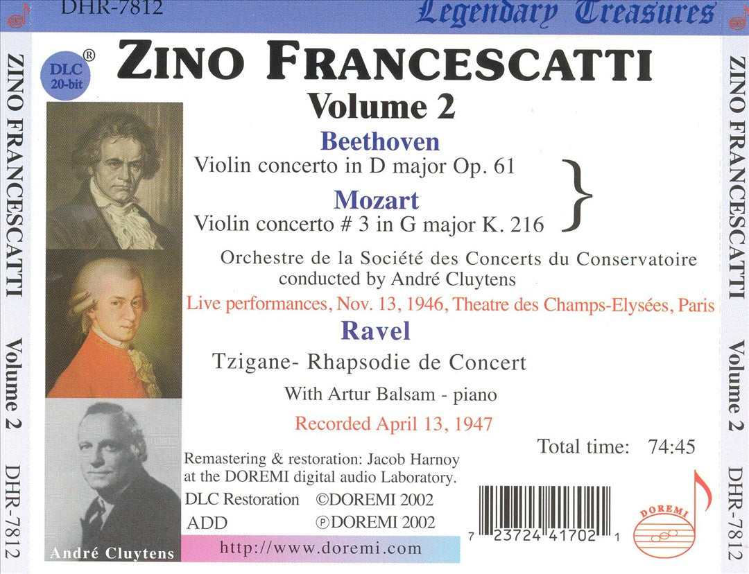 Zino Francescatti, Vol. 2: Beethoven / Mozart #3 Violin concertos cover art