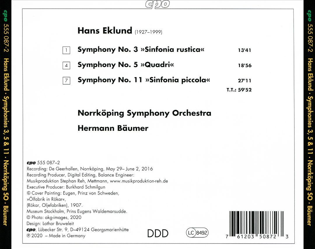 Hans Eklund: Symphonies 3, 5 & 11 cover art