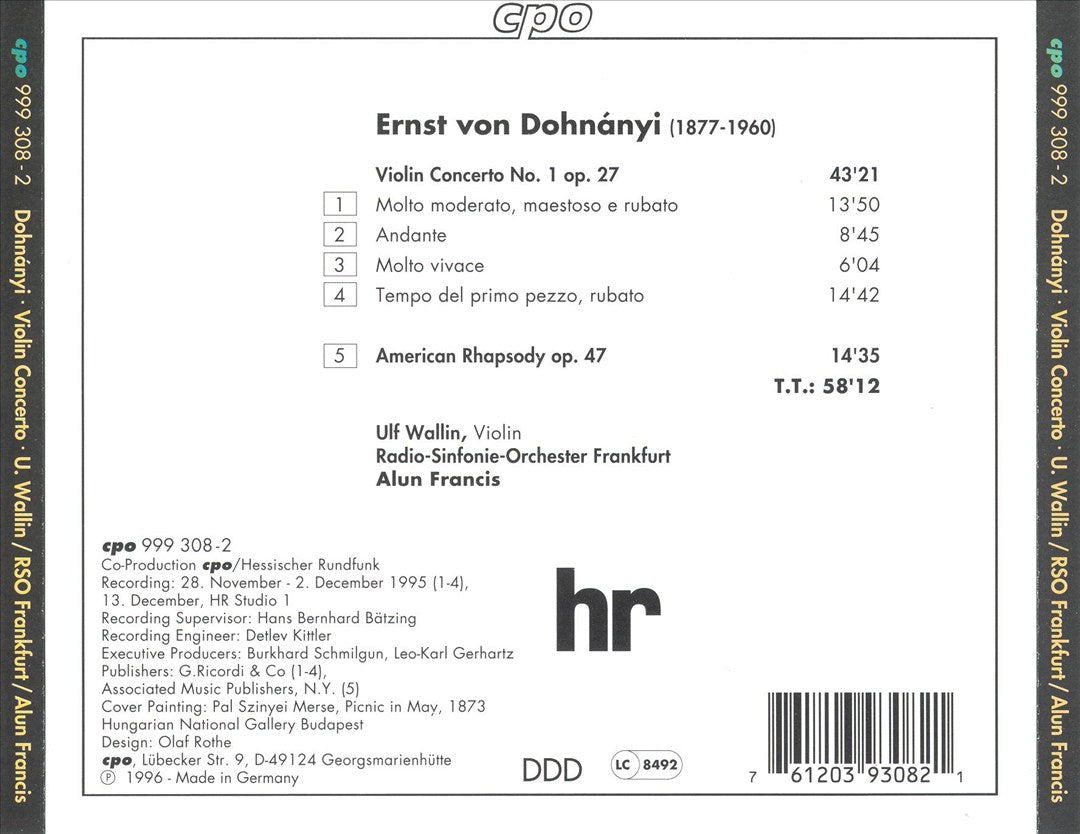 Dohnányi: Violin Concerto Op. 27; American Rhapsody, Op. 47 cover art