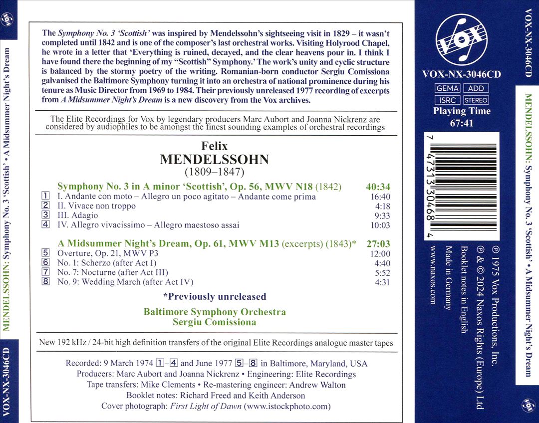 Mendelssohn: Symphony No. 3 'Scottish'; A Midsummer Night's Dream cover art