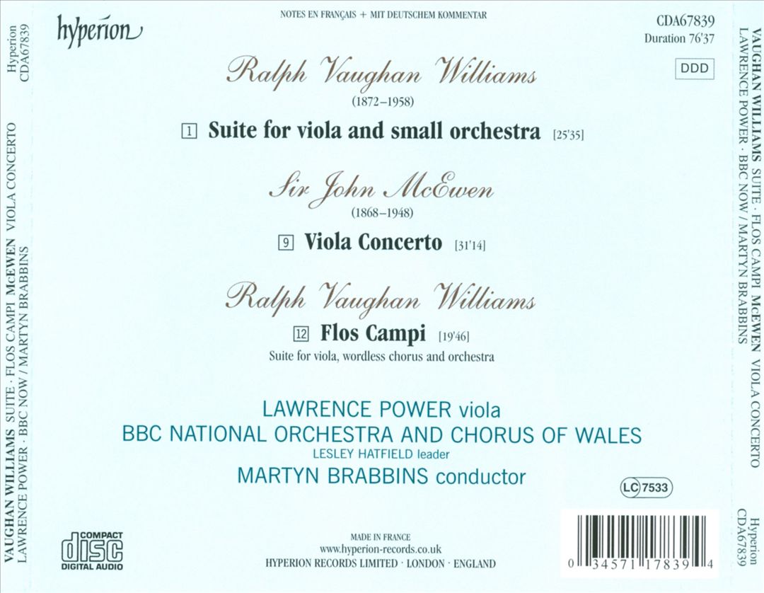 Vaughan Williams: Flos Campi; Suite for Viola; McEwen: Viola Concerto cover art