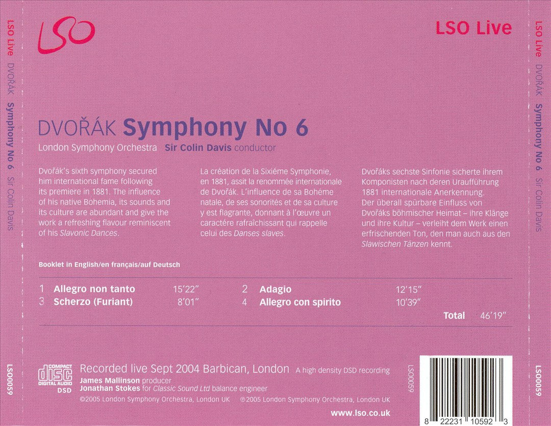 Dvorák: Symphony No. 6 cover art