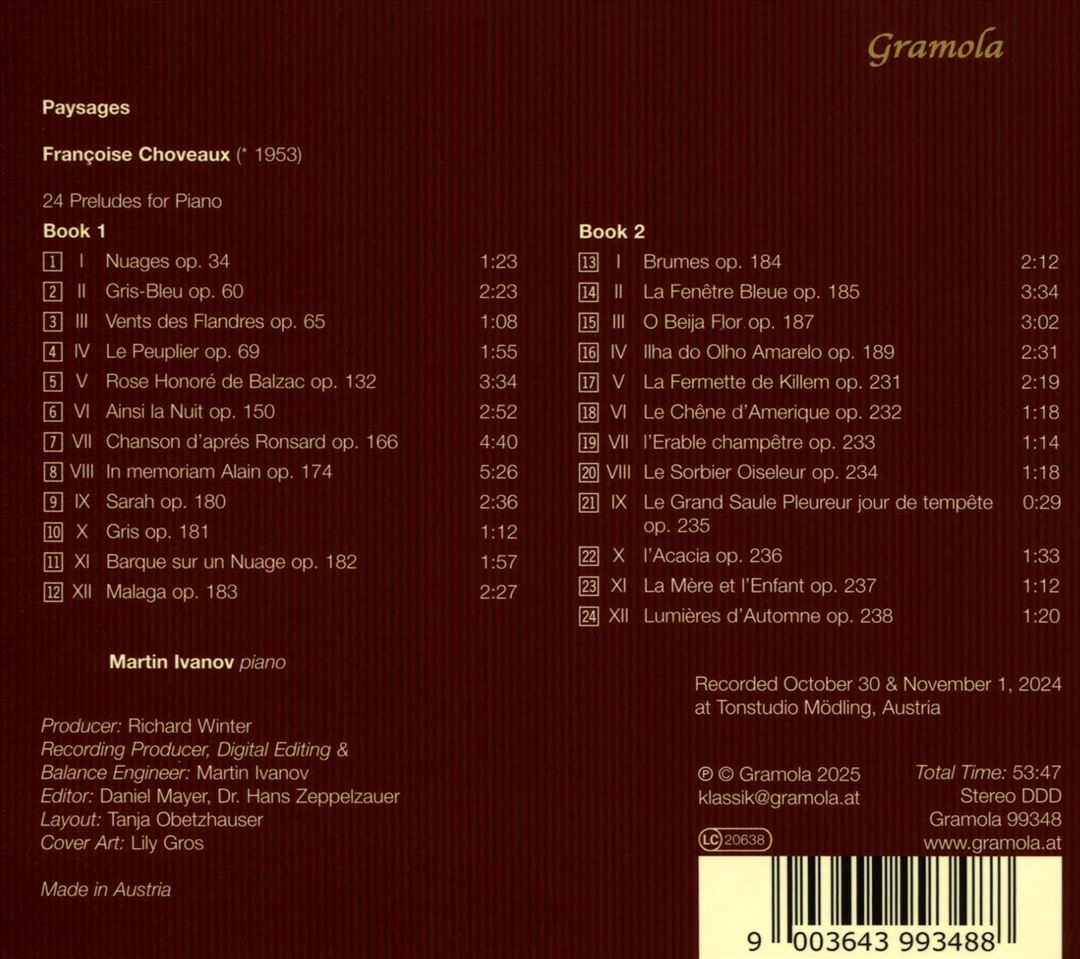 Françoise Choveaux: Paysages - 24 Préludes pour piano cover art