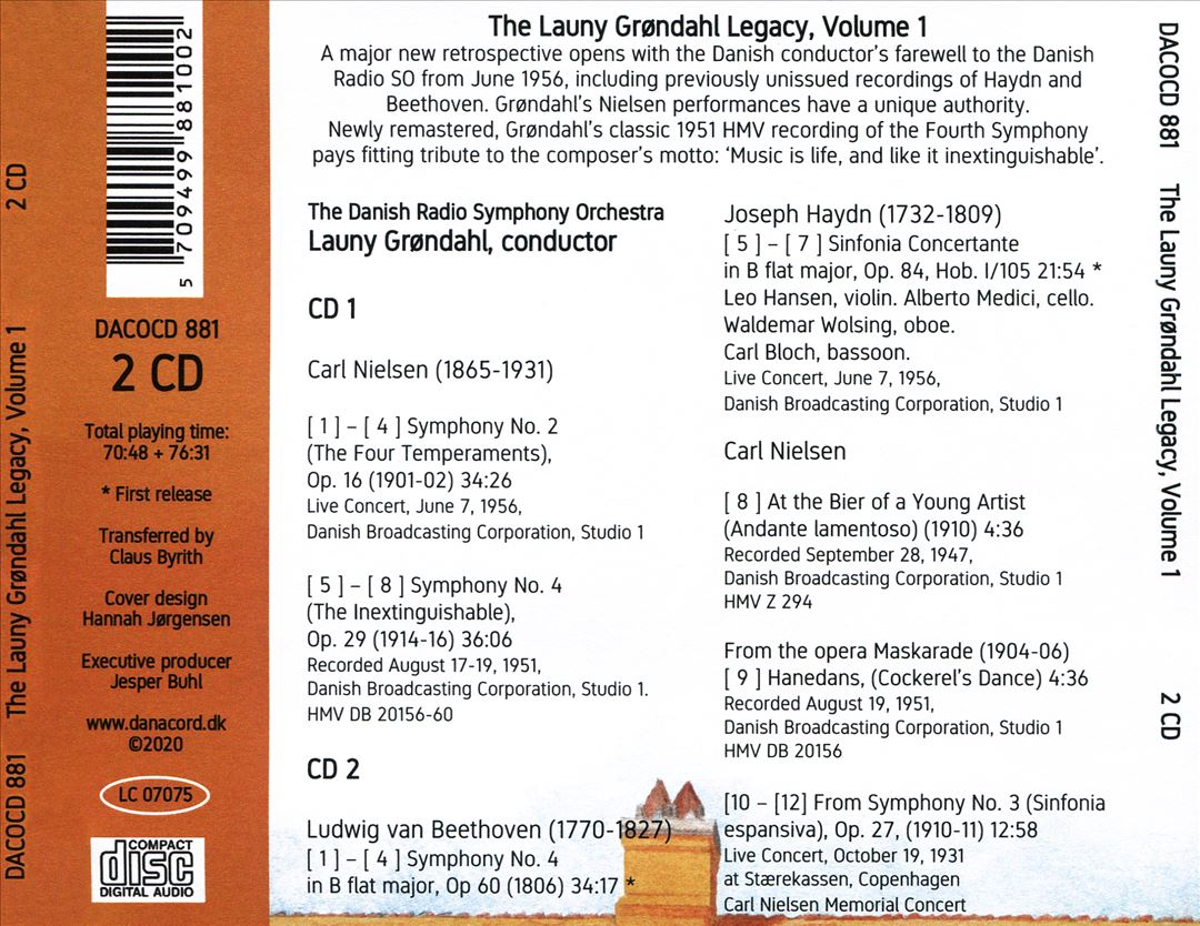 Launy Grøndahl Legacy, Vol. 1: Carl Nielsen, Beethoven, Haydn cover art