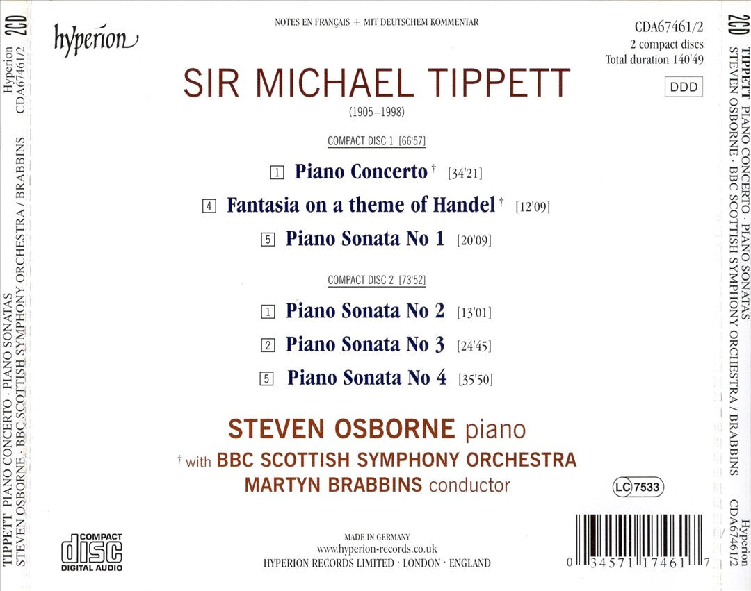 Tippett: Piano Concerto; Fantasia on a theme of Handel; Piano Sonatas cover art