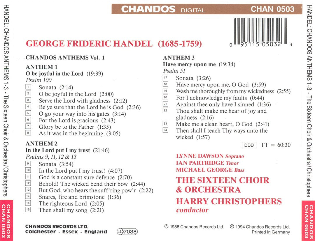 Handel: Chandos Anthems, Vol. 1 - Nos. 1, 2 & 3 cover art
