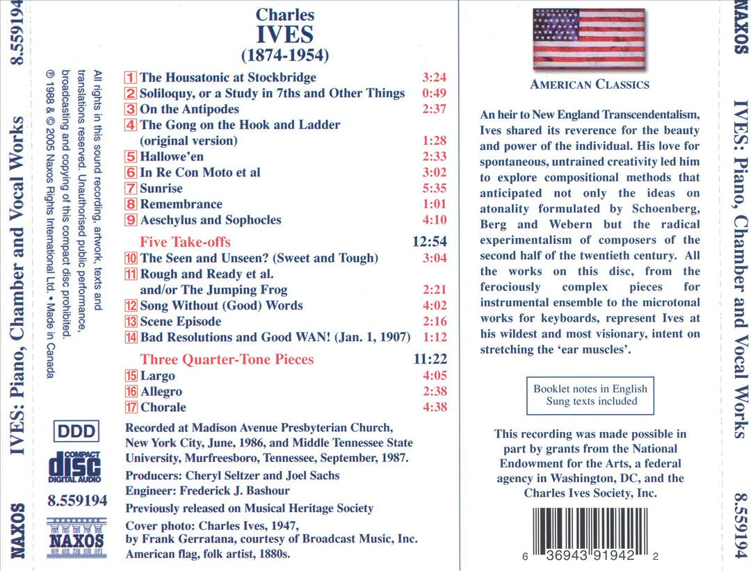 Charles Ives: Three Quarter-Tone Pieces; Five Take-offs; Hallowe'en; Sunrise cover art