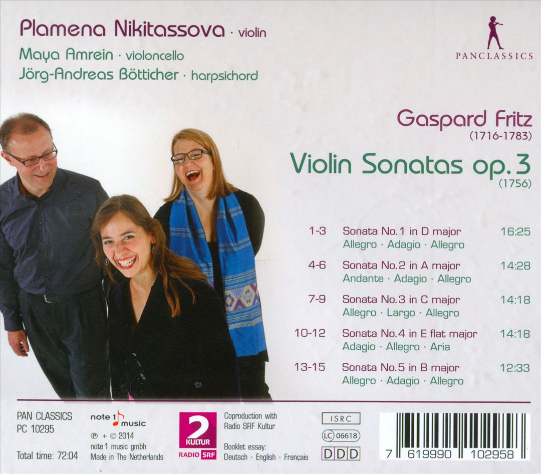 Gaspard Fritz: Violin Sonatas (1756) cover art