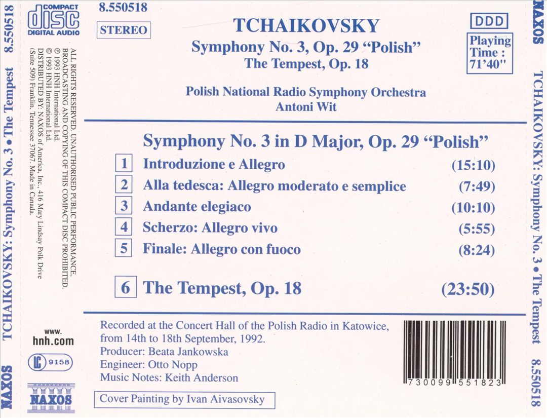 Tchaikovsky: Symphony No. 3 "Polish"; The Tempest, Op. 18 cover art