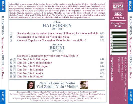 Halvorsen: Sarabande; Passacaglia; Concert Caprice On Norwegian Melodies; Bruni: Six Duos Concertants cover art