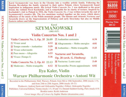 Szymanowski: Violin Concertos Nos. 1 & 2 cover art