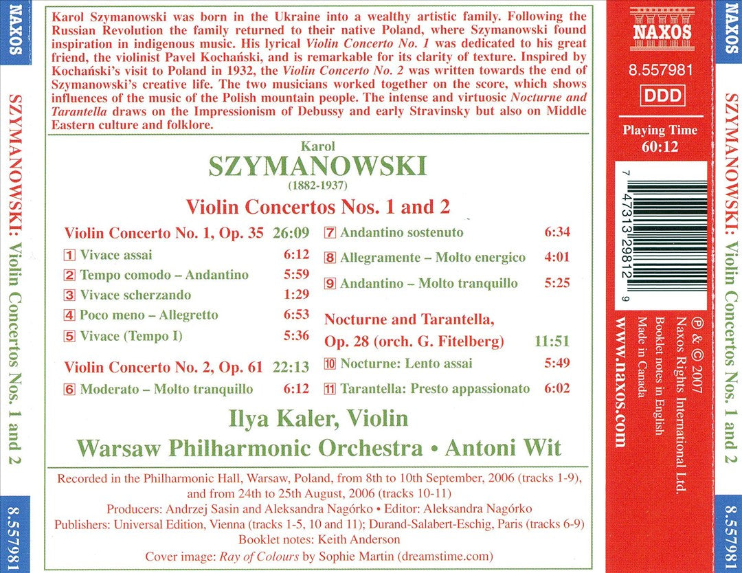Szymanowski: Violin Concertos Nos. 1 & 2 cover art