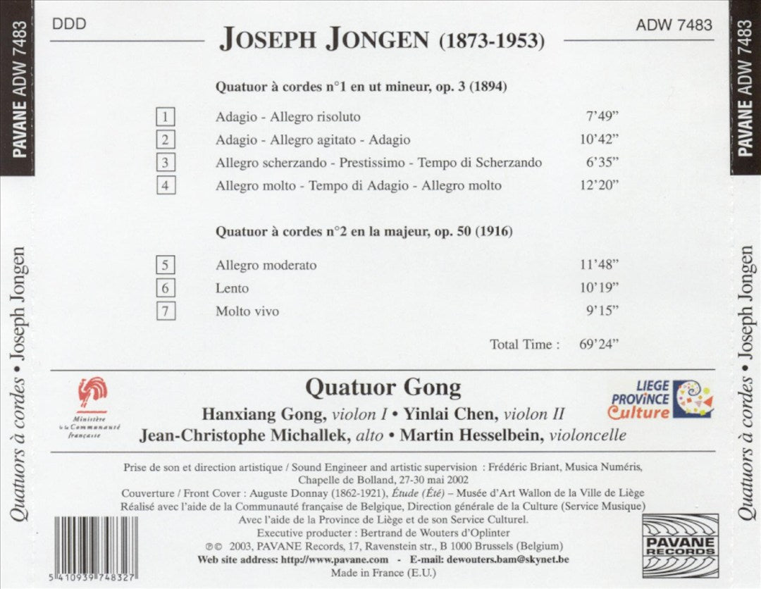 Joseph Jongen: Quatuors à cordes, Opp. 3 &  50 cover art