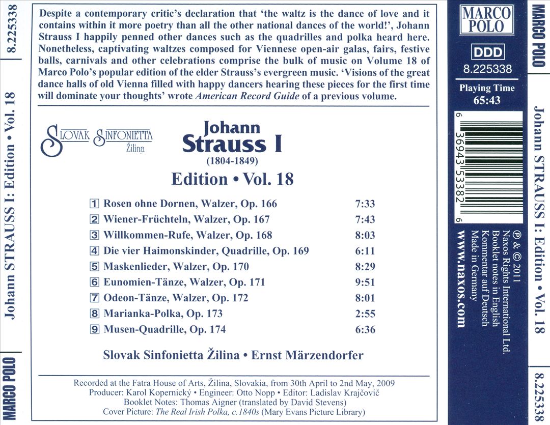 Johann Strauss I Edition, Vol. 18 cover art