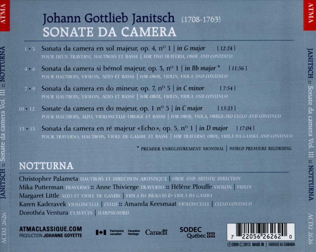 Johann Gottlieb Janitsch: Sonate da Camera, Vol. 3 cover art