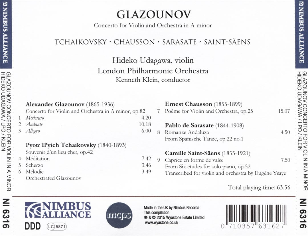 Glazounov: Concerto for Violin and Orchestra in A minor; Tchaikovsky, Chausson, Sarasate, Saint-Säens cover art