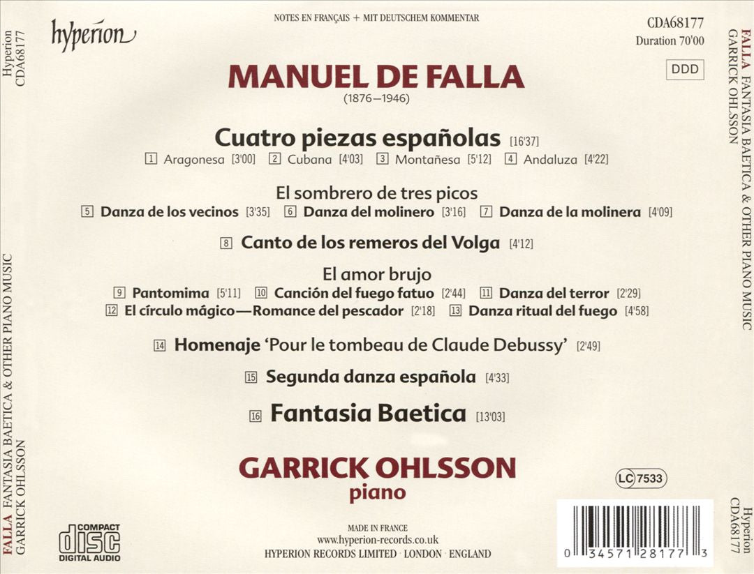 Manuel de Falla: Fantasia Baetica; Piezas Españolas; El Amor Brujo; El Sombrero de Tres Picos cover art