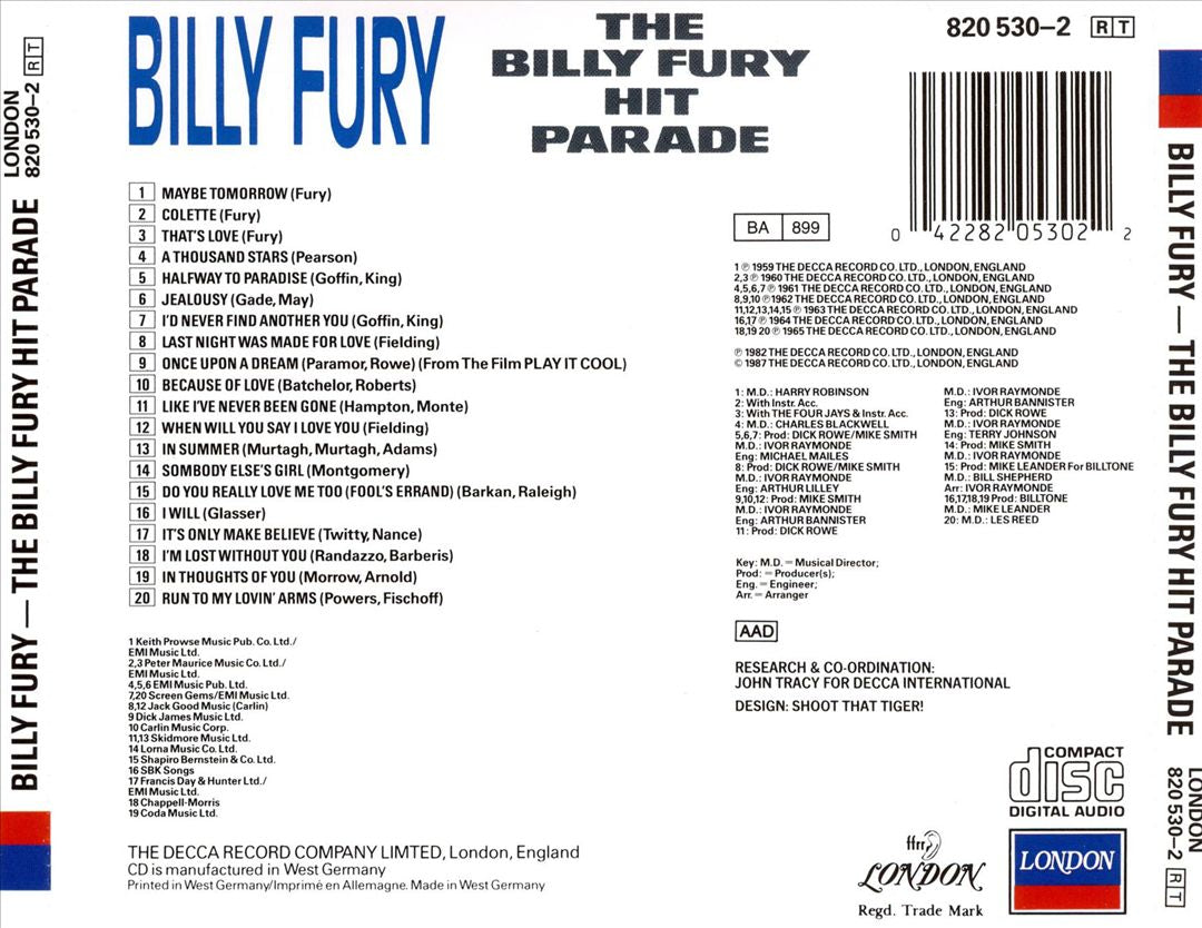 Billy Fury Hit Parade cover art