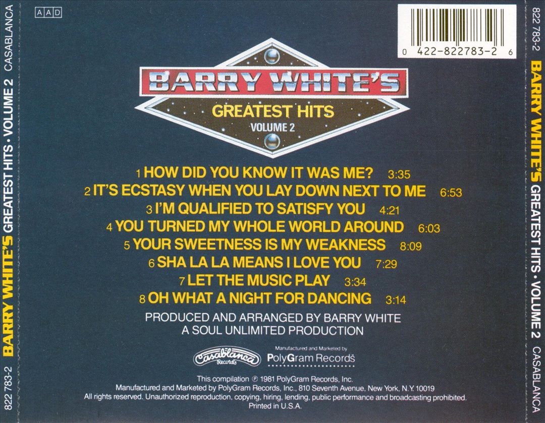 Barry White's Greatest Hits, Vol. 2 [Casablanca] cover art