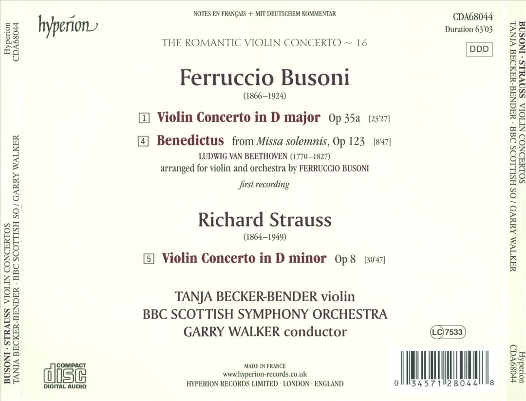 Romantic Violin Concerto Vol. 16: Busoni, Strauss cover art
