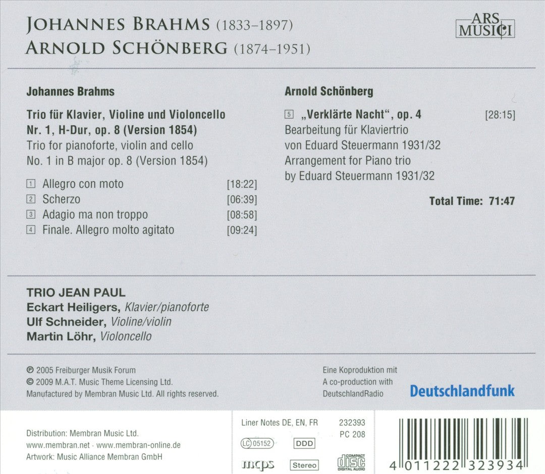 Brahms: Trio, Op. 8; Schoenberg: Verklärte Nacht, Op. 4 cover art