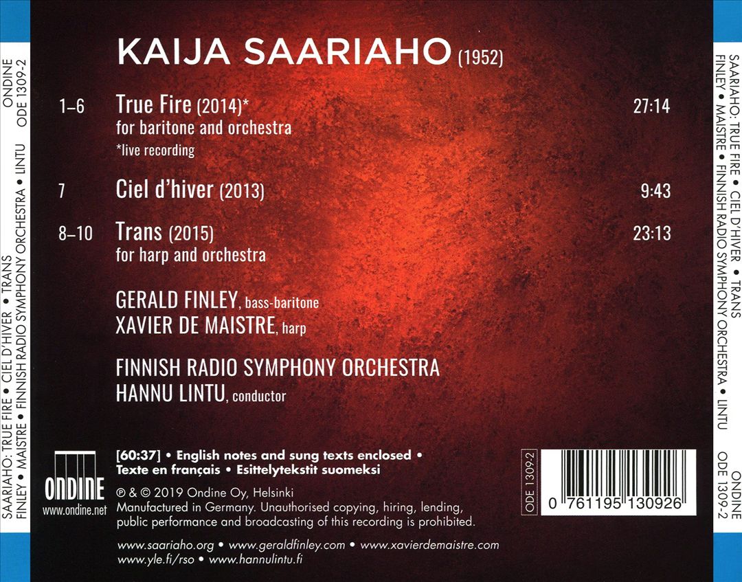 Kaija Saariaho: True Fire; Trans; Ciel d'hiver cover art