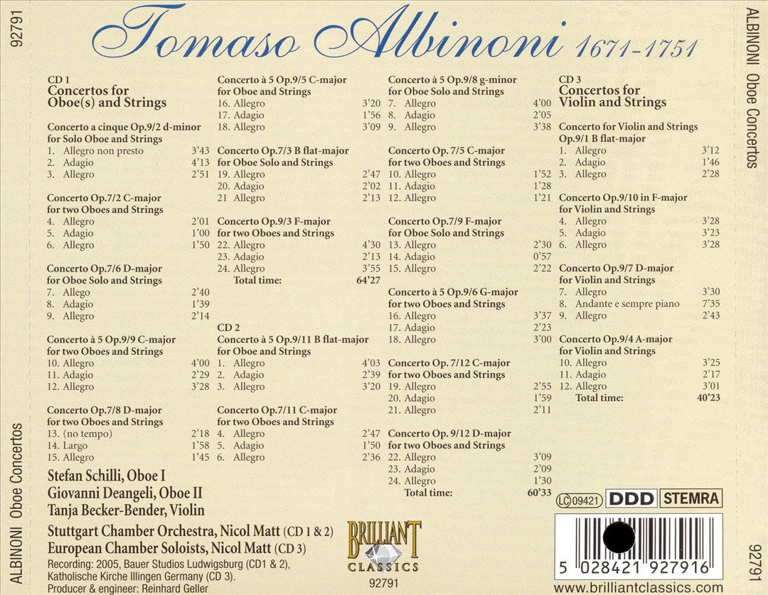 Albinoni: Oboe Concertos (Complete), Opp. 7 & 9 cover art