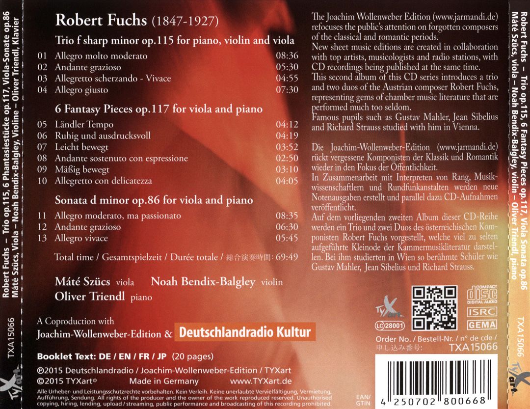 Robert Fuchs: Trio for Piano, Violin and Viola; Fantasy Pieces; Viola Sonata cover art