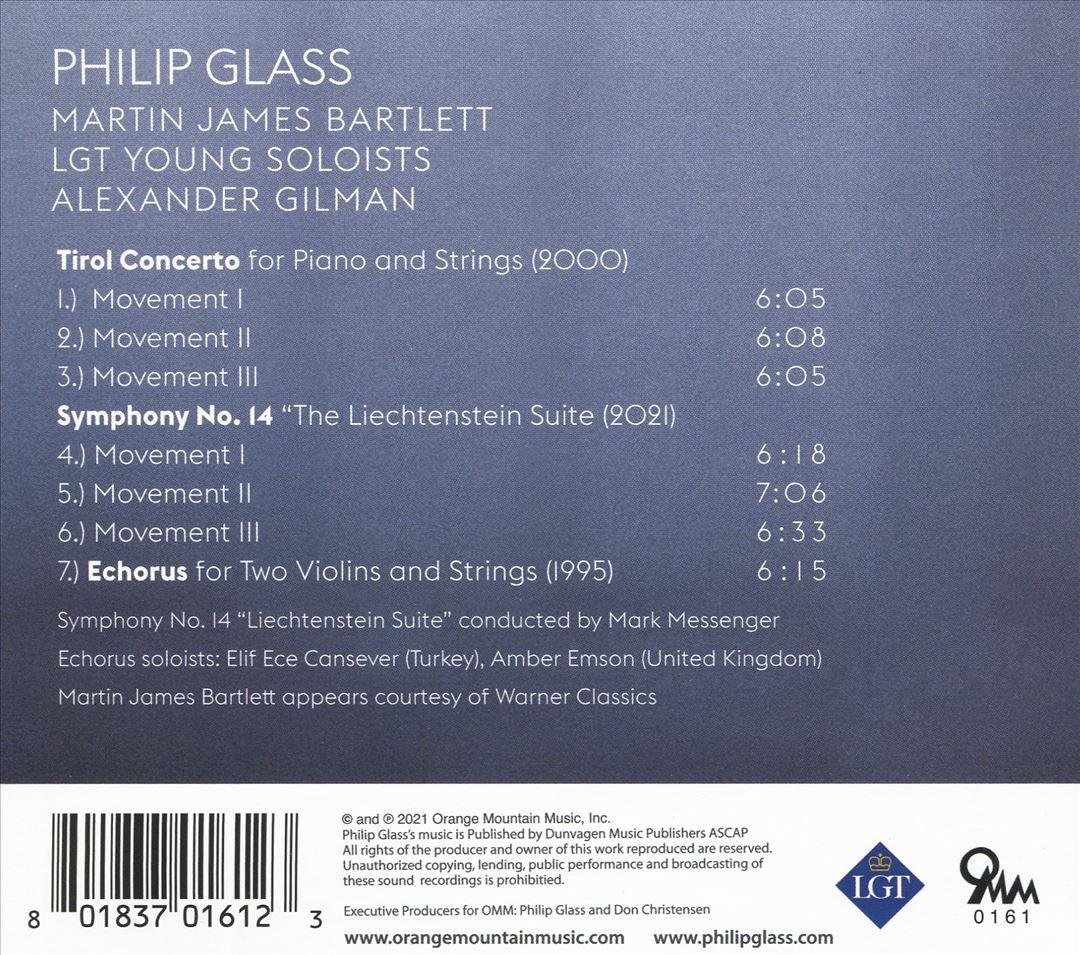 Philip Glass: Symphony No. 14 "Liechtenstein Suite"; Piano Concerto No. 1 "Tirol"; Echorus cover art