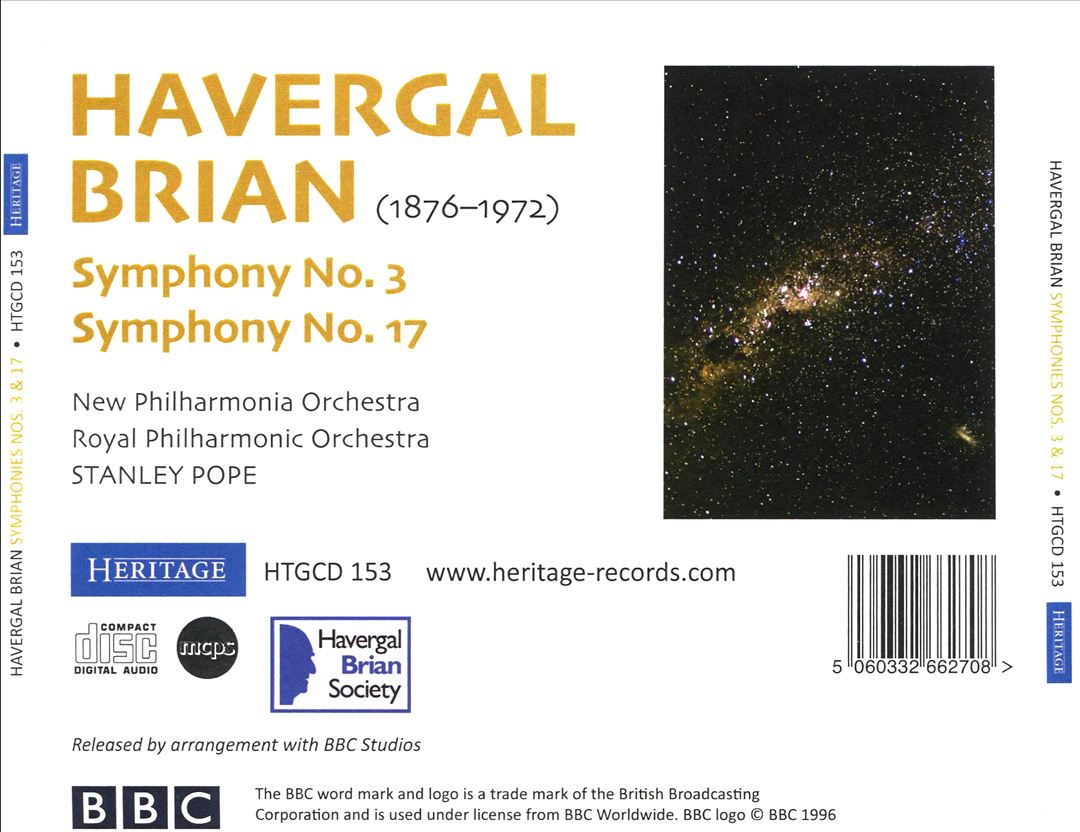 Havergal Brian: Symphony No. 3; Symphony No. 17 cover art