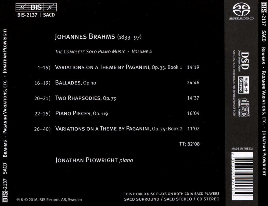 Brahms: Paganini Variations, Op. 13; Four Ballades, Op. 10; Two Rhapsodies, Op. 79; Four Piano Pieces, Op. 119 cover art