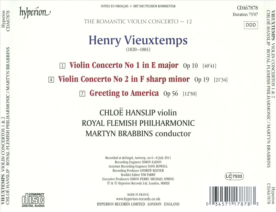 Vieuxtemps: Violin Concertos Nos. 1 & 2; Greeting to America cover art