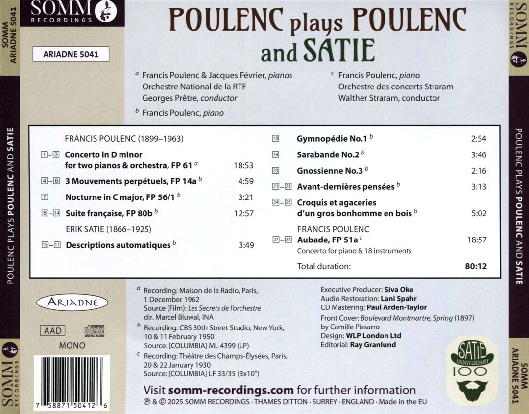 Poulenc Plays Poulenc and Satie cover art