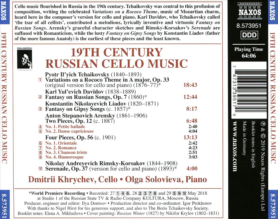 19th Century Russian Cello Music cover art