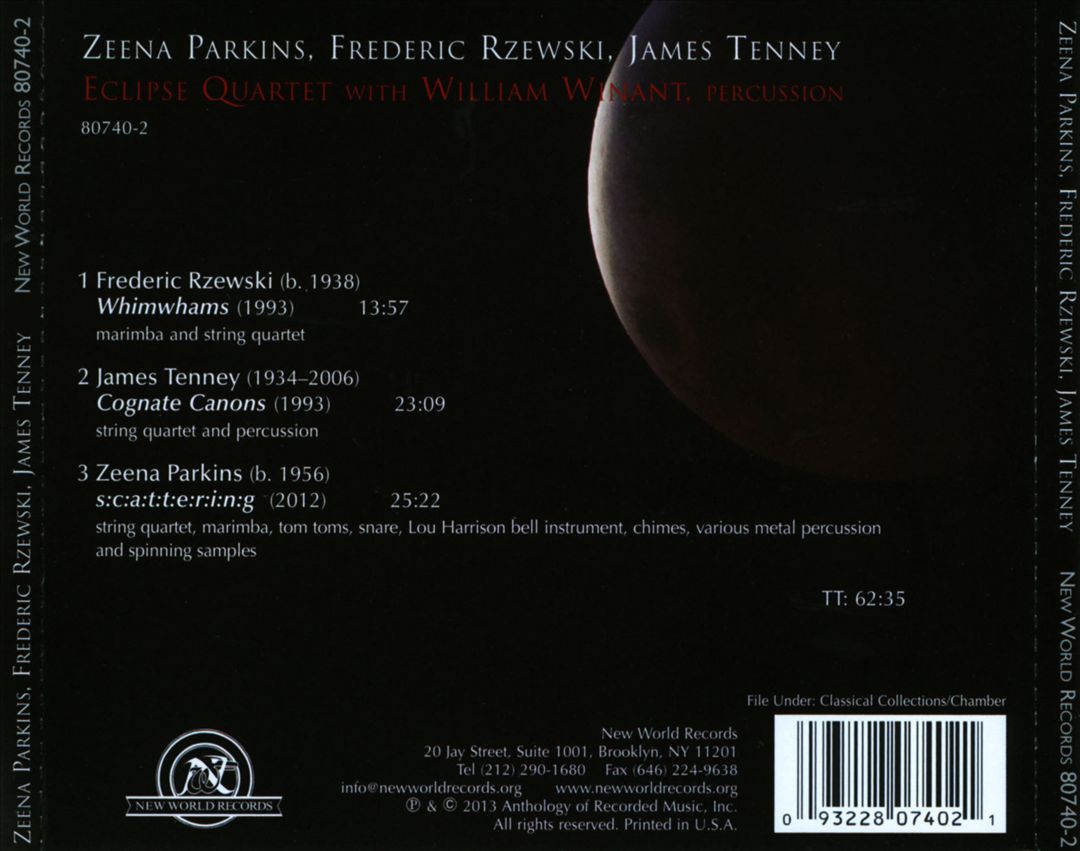 Eclipse Quartet plays Parkins, Rzewski & Tenney cover art