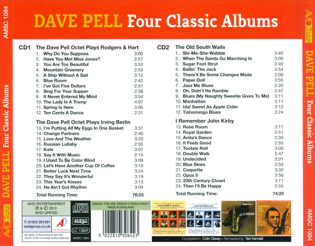 Four Classic Albums: The Dave Pell Octet Plays Rodgers & Hart/The Dave Pell Octet Plays Irving Berlin/The Old South Wails/I Remember John Kirby cover art