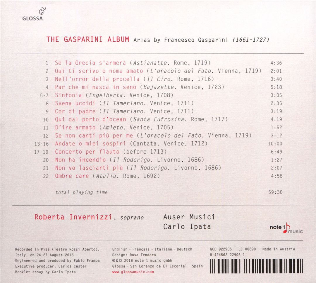 Gasparini Album: Opera Arias cover art