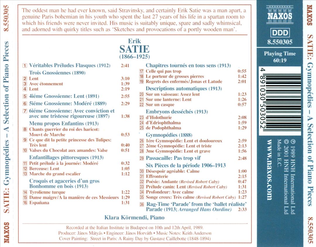 Satie: Gymnopédies - A Selection fo Piano Pieces cover art