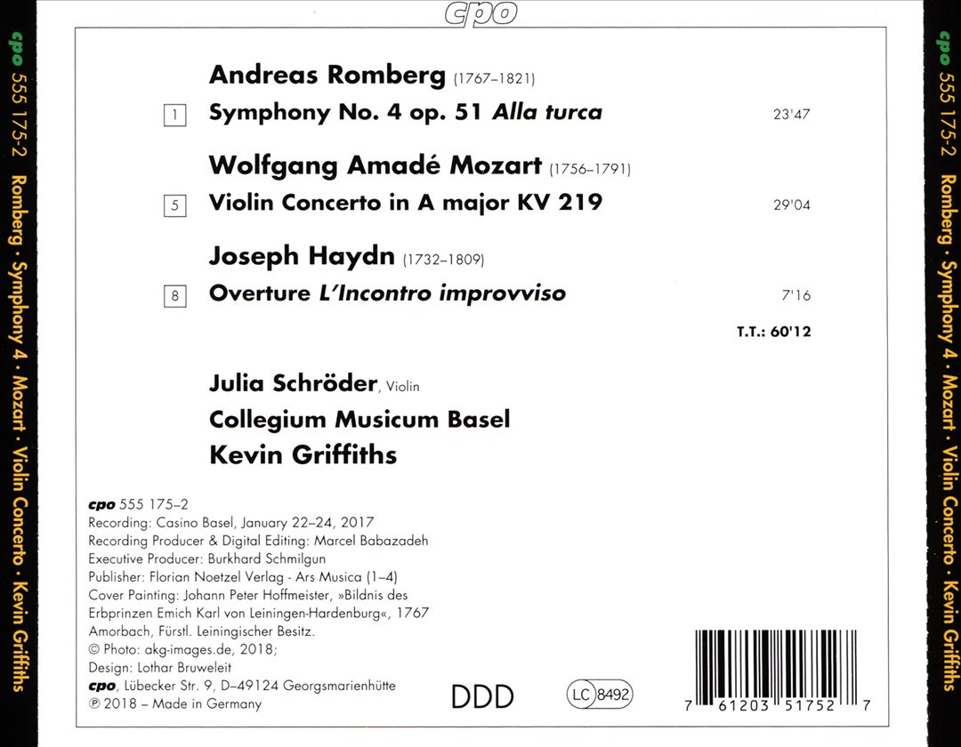 Alla Turca: Andreas Romberg - Symphony No. 4; Mozart: Violin Concerto No. 5 cover art