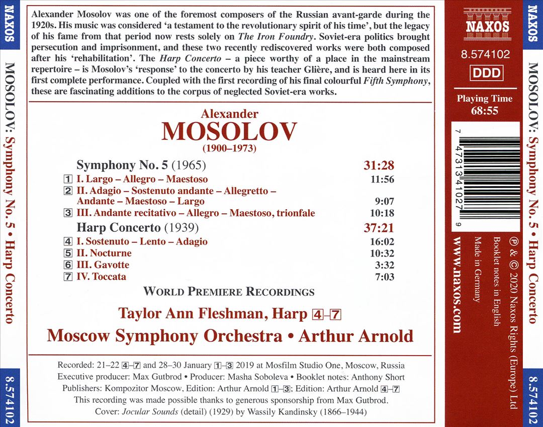 Alexander Mosolov: Symphony No. 5; Harp Concerto cover art