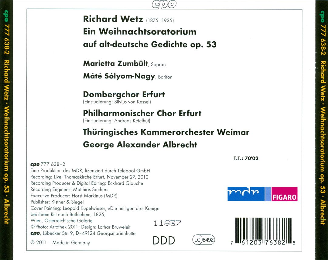 Richard Wetz: Ein Weihnachtsoratorium cover art