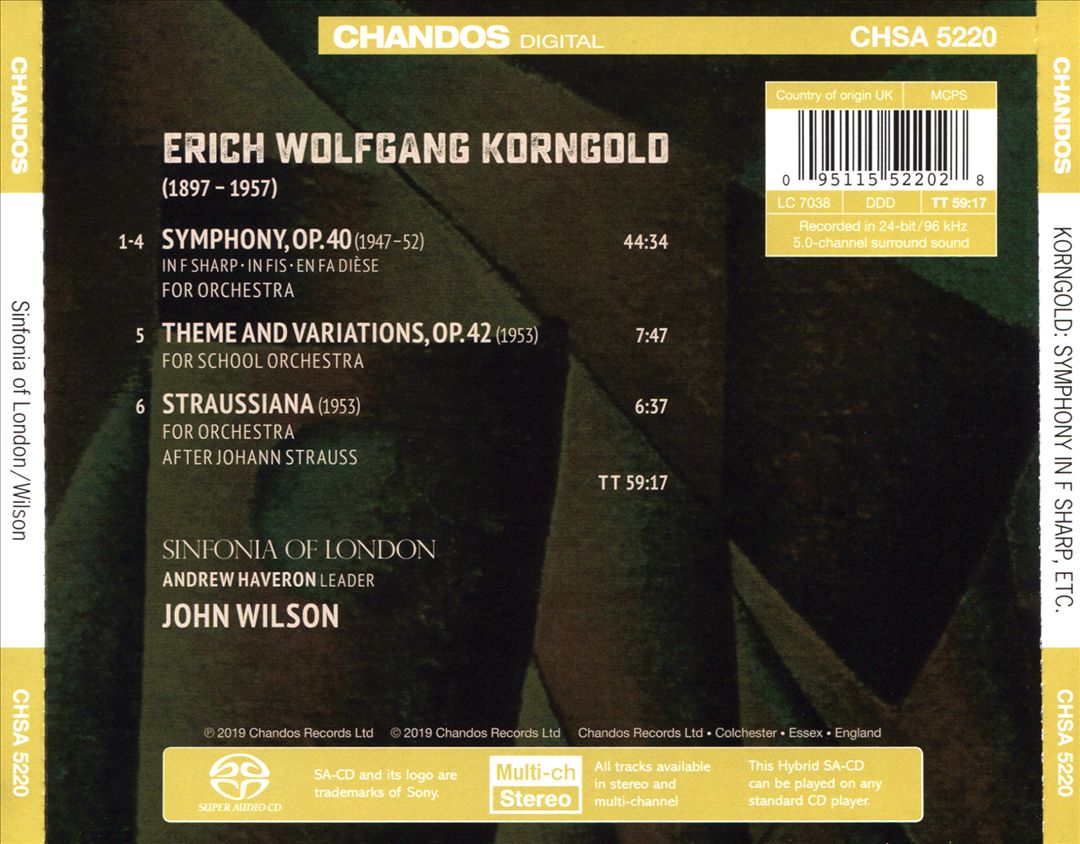 Korngold: Symphony in F sharp; Theme and Variations; Straussiana cover art