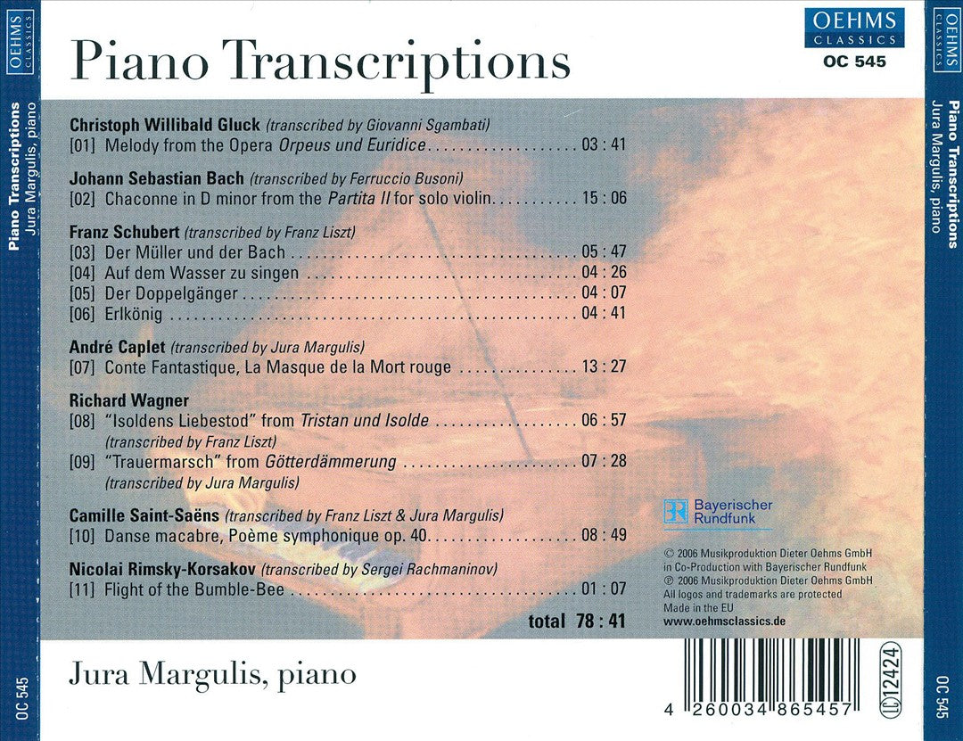 Jura Margulis plays Piano Transcriptions cover art