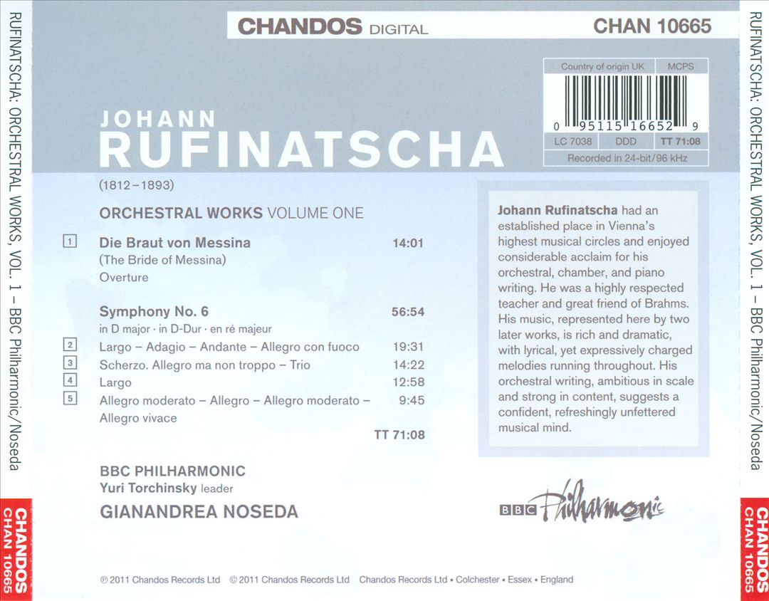 Johann Rufinatscha: Symphony No. 6; Bride of Messina Overture cover art