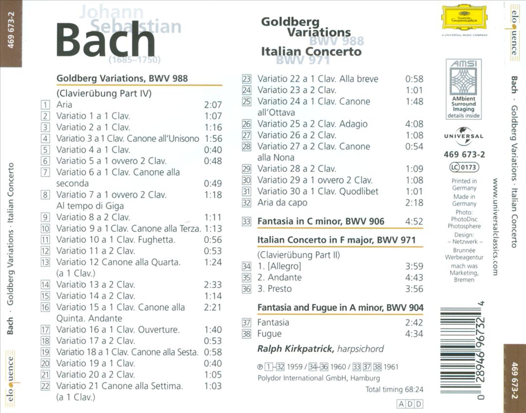 Bach: Goldberg Variations; Italian Concerto cover art
