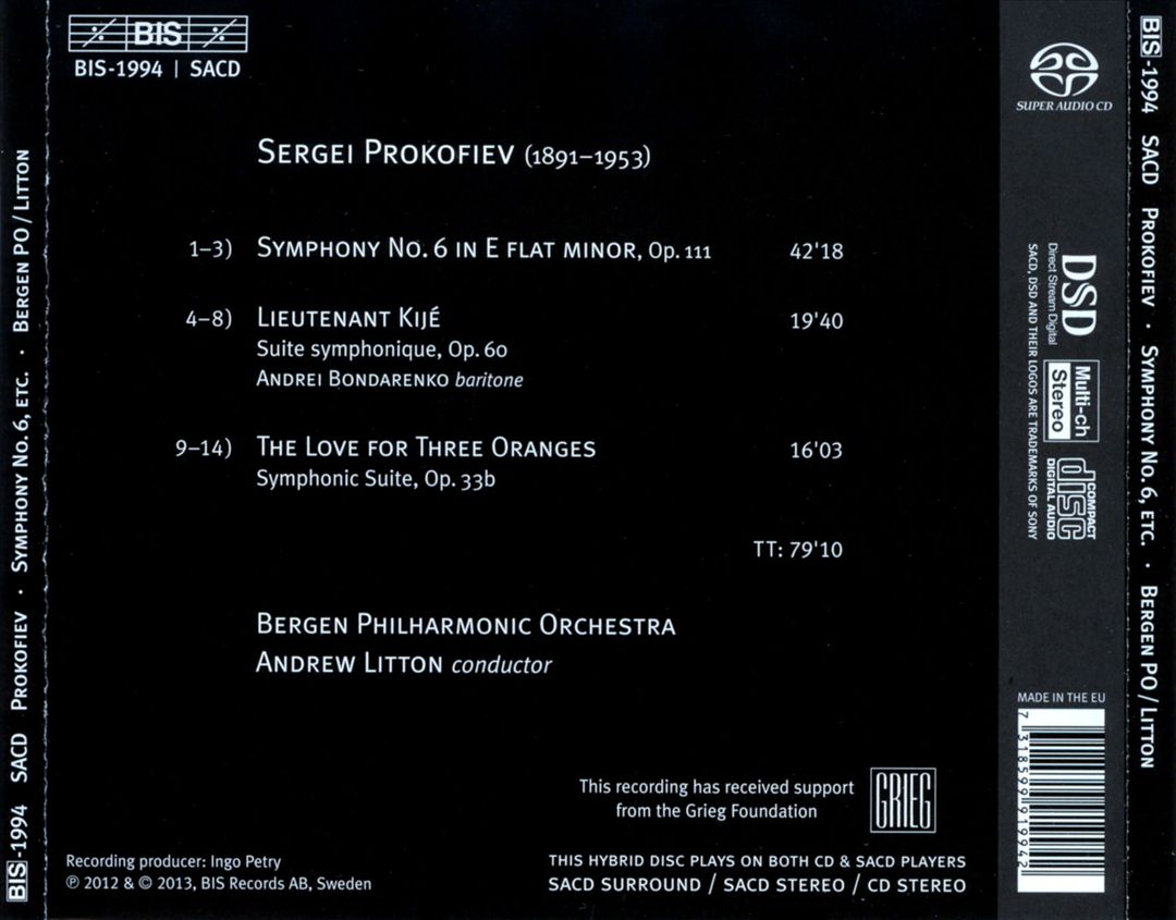Prokofiev: Lieutenant Kije Suite; Symphony No. 6; Suite from the Love for Three Oranges cover art