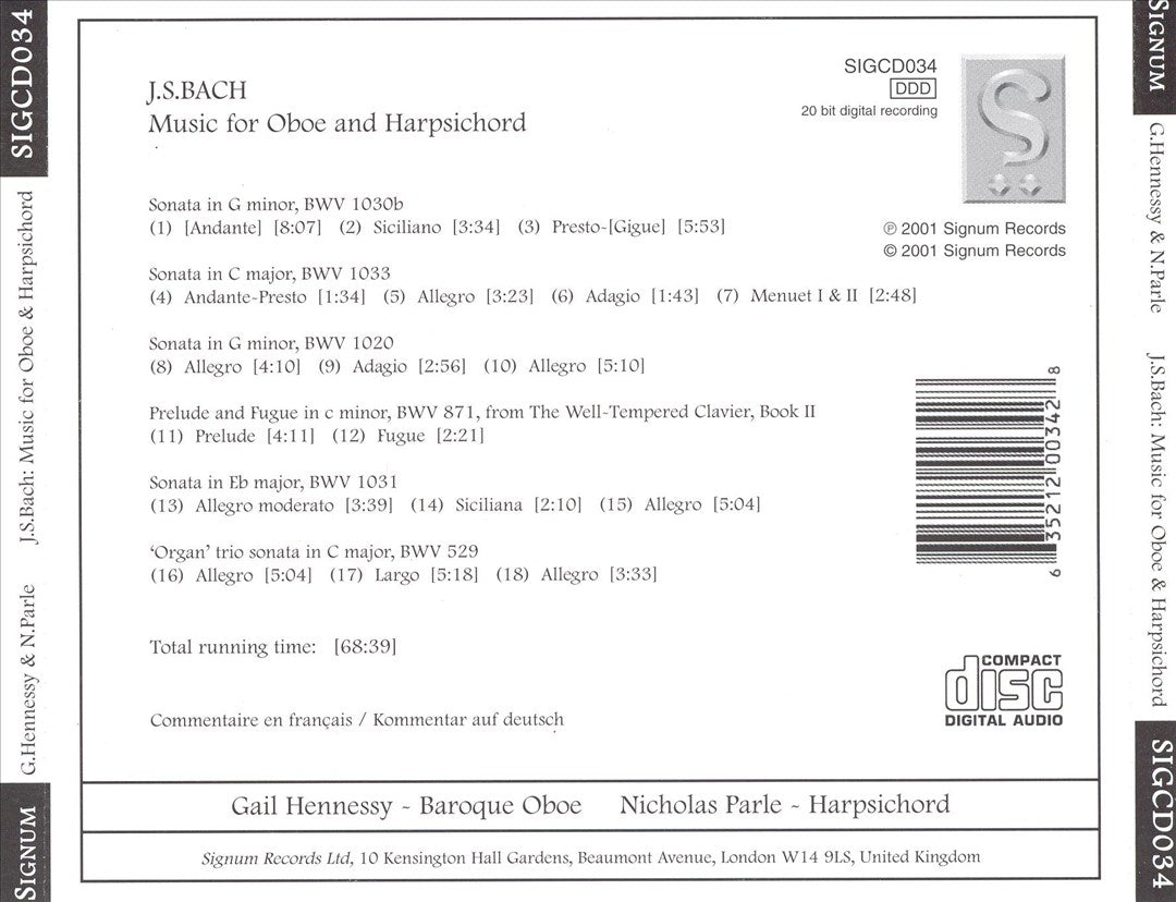 J.S. Bach: Music for Oboe & Harpsichord cover art